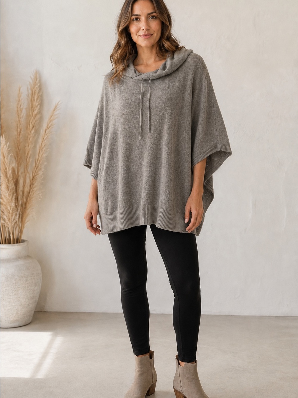 Barefoot Dreams CozyChic Ultra Lite Weekend Poncho L/XL Nickel Cowl Neck